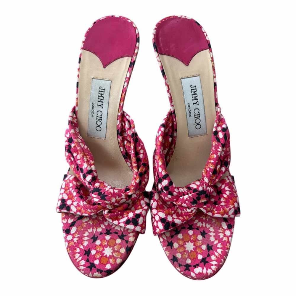 Jimmy Choo Pink Floral Knot Wedge Sandals